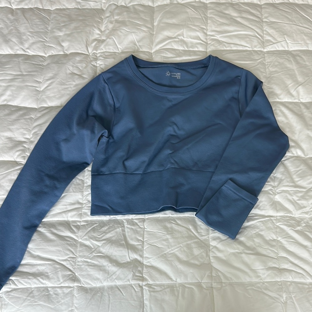 Blue Long Sleeve Crop Top